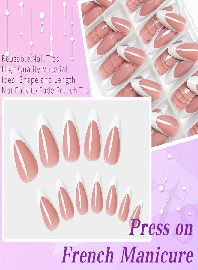 Lifextol 120pc White French Tip Press on Nails Medium Fake Nails Press ons &Adhesive Tab, False Acrylic Nail Press on Nail Almond Nail Tips Artificial Glue on Nails Fingernail Stick Nails - Image 3