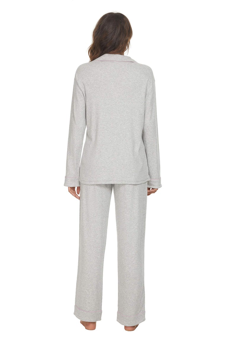 HEARTNICE Womens Pajama Set, Soft Long Sleeve Pajamas & Long Pants with Pockets, Warm Button-up Sleepwear Lightweight Lounge Pjs (Grey Mel.-L, L) - Image 3
