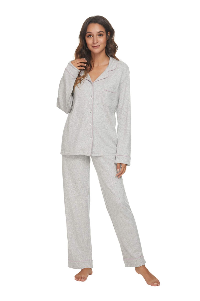 HEARTNICE Womens Pajama Set, Soft Long Sleeve Pajamas & Long Pants with Pockets, Warm Button-up Sleepwear Lightweight Lounge Pjs (Grey Mel.-L, L) - Image 5