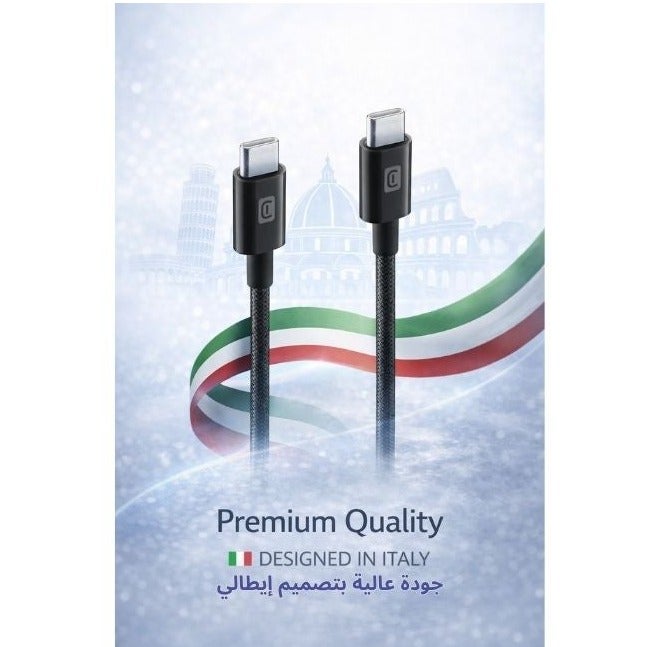 Cellularline USB-C to USB-C Braided Cable 1.5M, Durable Fast Charging & Data Sync Cable, Reinforced Nylon, Universal Type-C Cable – Black - Image 5