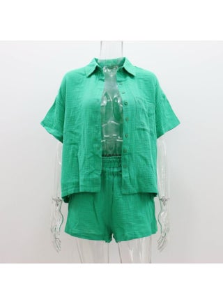 European And American Women's Loose Fashion Casual Suit Short-sleeved Shirt Shorts Single-breasted Solid Color Cotton Wrinkle - pzsku/Z715ED701126023102C85Z/45/_/1732280211/e3d914e3-b711-45e7-b2ad-e4f6b56d2a68