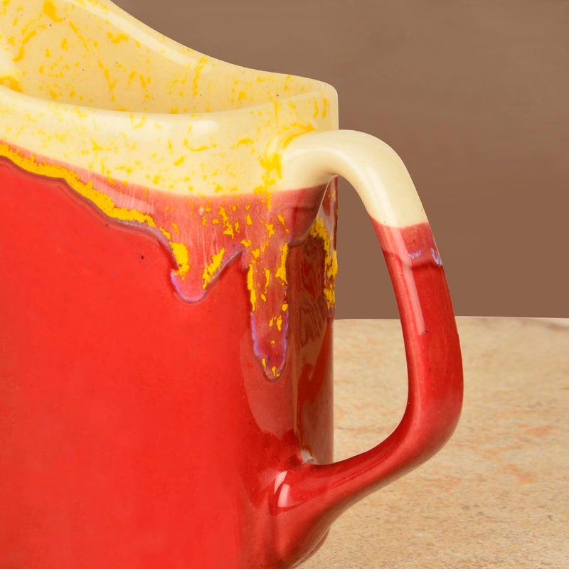 StyleMyWay StyleMyWay Premium Studio Pottery Square Jug for Serving Water Juice Milk for Dining Table Strawberry Red 850 ml Jug for Milk Storage Microwave and Dishwasher Safe Pitcher with Handle  - Image 3