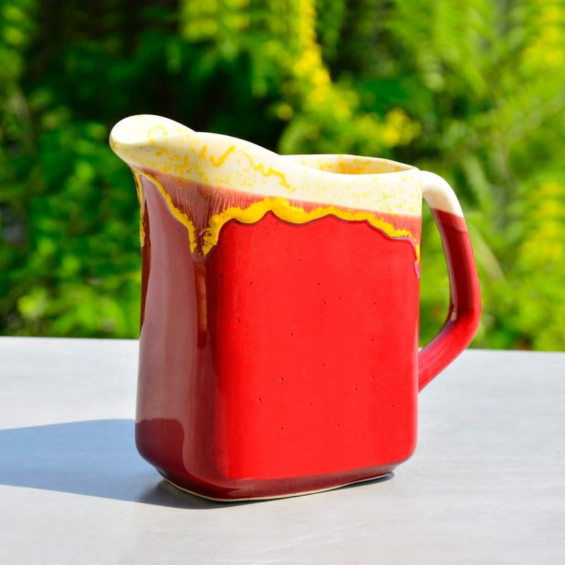 StyleMyWay StyleMyWay Premium Studio Pottery Square Jug for Serving Water Juice Milk for Dining Table Strawberry Red 850 ml Jug for Milk Storage Microwave and Dishwasher Safe Pitcher with Handle  - Image 2