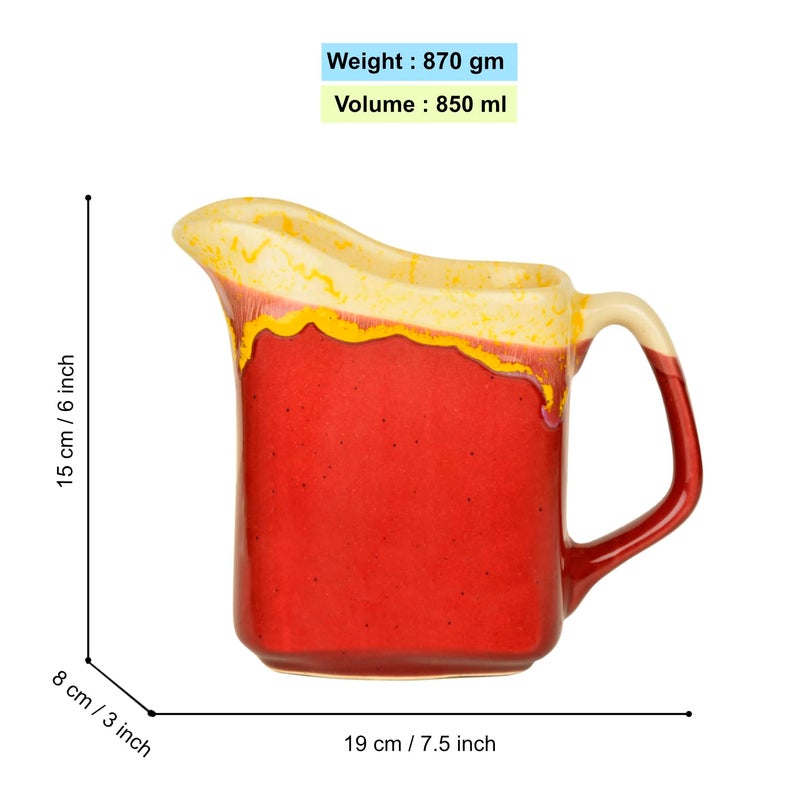 StyleMyWay StyleMyWay Premium Studio Pottery Square Jug for Serving Water Juice Milk for Dining Table Strawberry Red 850 ml Jug for Milk Storage Microwave and Dishwasher Safe Pitcher with Handle  - Image 4