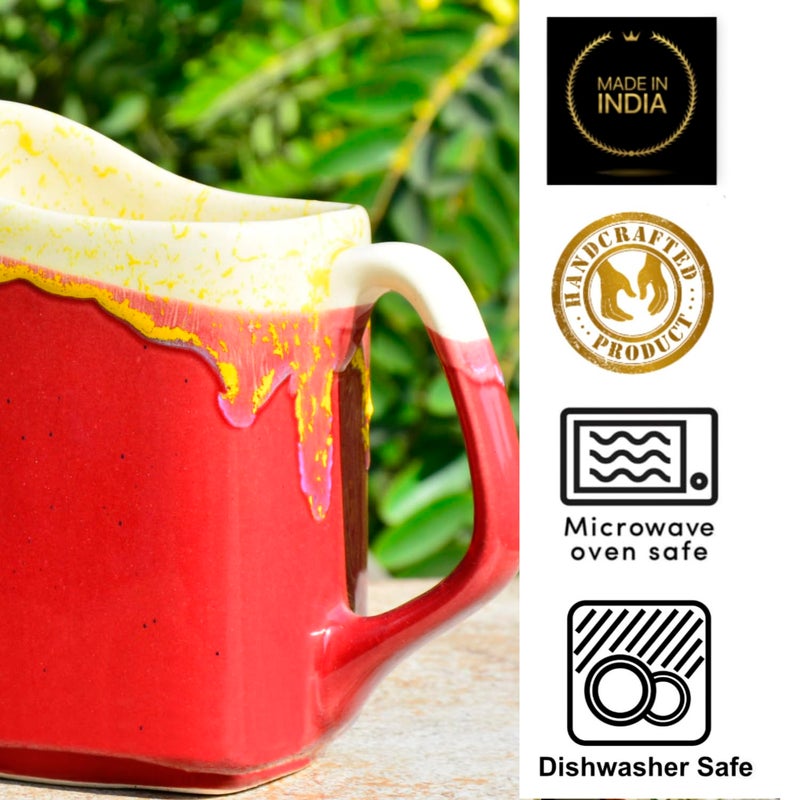 StyleMyWay StyleMyWay Premium Studio Pottery Square Jug for Serving Water Juice Milk for Dining Table Strawberry Red 850 ml Jug for Milk Storage Microwave and Dishwasher Safe Pitcher with Handle  - Image 5