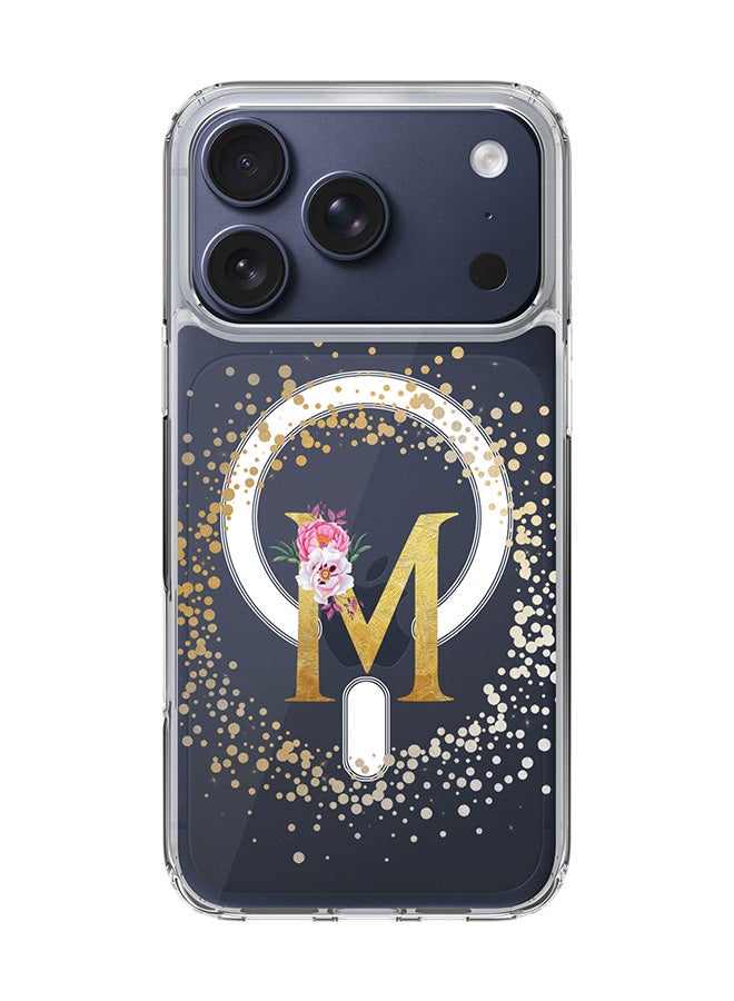 Stylizedd Classic Clear MagSafe Case for iPhone 17 Pro , Hybrid Soft Case Flexible Edges Anti Drop TPU PC Gel Thin Transparent Cover [ Designed for iPhone 17 Pro ] - Custom Monogram Initial Letter Floral Pattern Alphabet - M  (Clear )