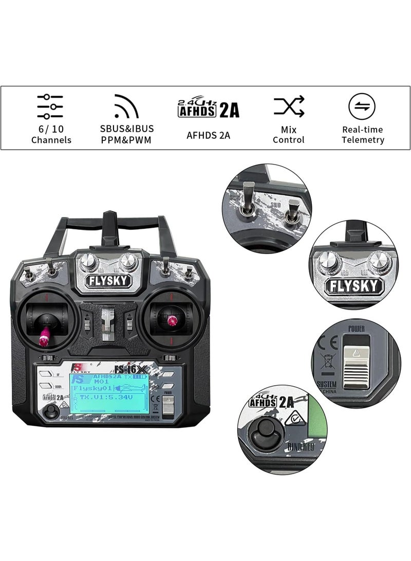 HAWK'S WORK FS-i6X 10 Ch Transmitter, 2.4GHz RC Controller with FS-iA10B Receiver for Drone Multirotor Airplane Helicopter Car Tank Boat (i6X+ iA10B) - Image 2