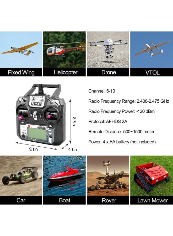HAWK'S WORK FS-i6X 10 Ch Transmitter, 2.4GHz RC Controller with FS-iA10B Receiver for Drone Multirotor Airplane Helicopter Car Tank Boat (i6X+ iA10B) - Image 3