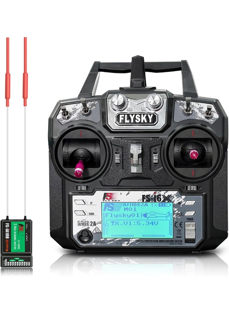 HAWK'S WORK FS-i6X 10 Ch Transmitter, 2.4GHz RC Controller with FS-iA10B Receiver for Drone Multirotor Airplane Helicopter Car Tank Boat (i6X+ iA10B) - Image 1
