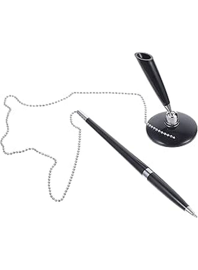 2 Pack Black Ballpoint Pens With Chain For Office Bank Hotel Counter Use - Image 1