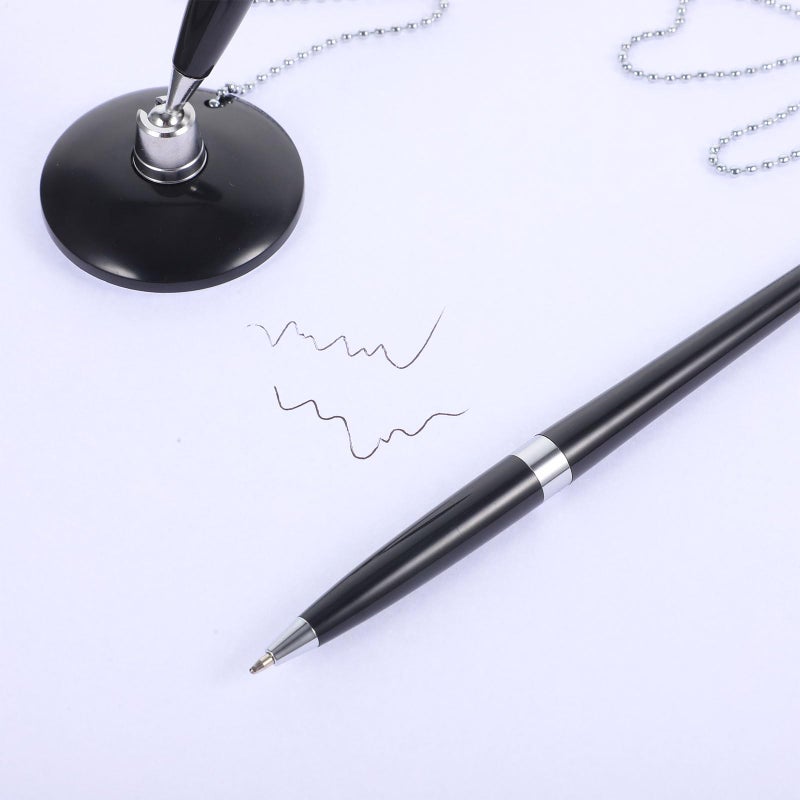 2 Pack Black Ballpoint Pens With Chain For Office Bank Hotel Counter Use - Image 5