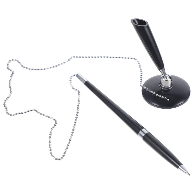 2 Pack Black Ballpoint Pens With Chain For Office Bank Hotel Counter Use - Image 2