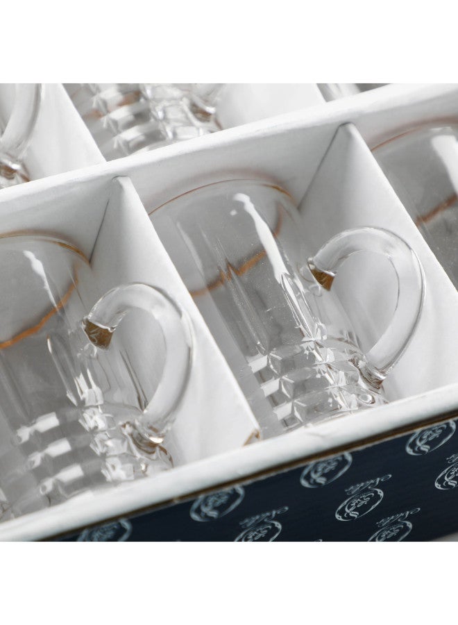Soleter British Style Glass Tea Coffee Cups and Saucers Set 6 Pairs 4oz Transparent with Gold Rim - Image 2