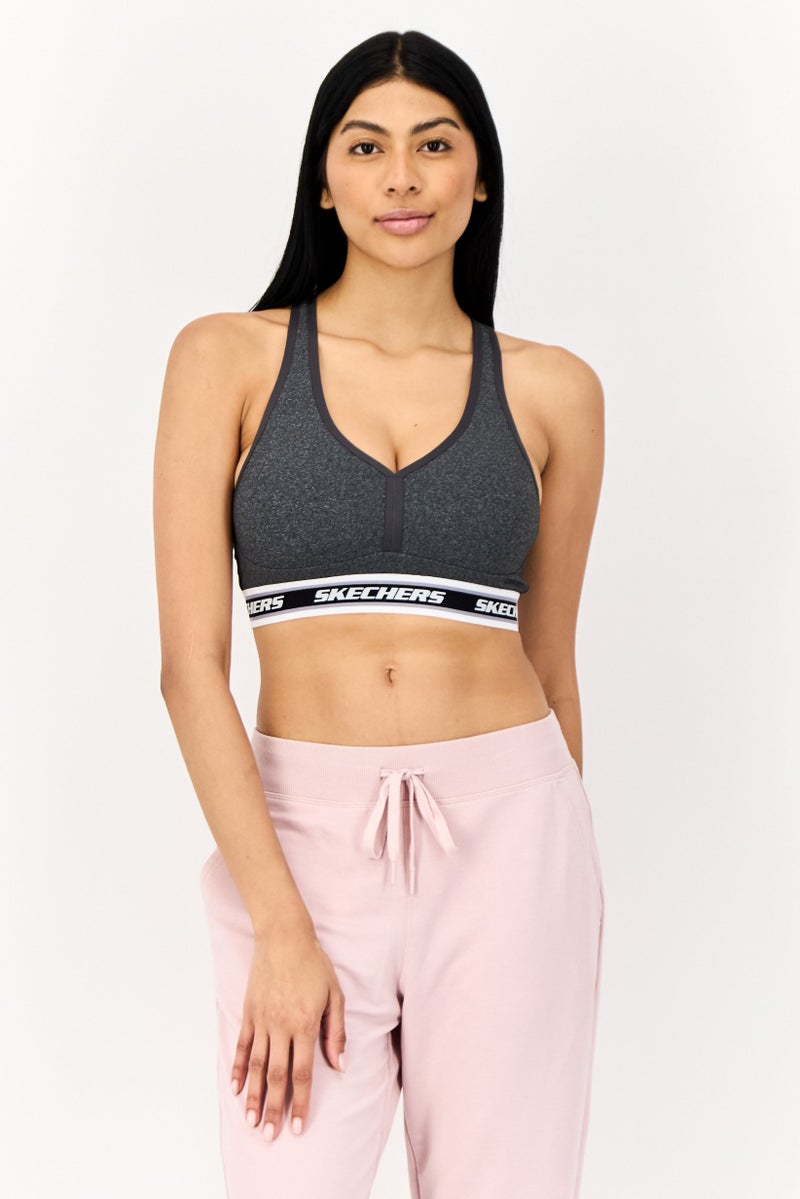 SKECHERS Women Brand Logo Padded Sports Bra, Grey - Image 1
