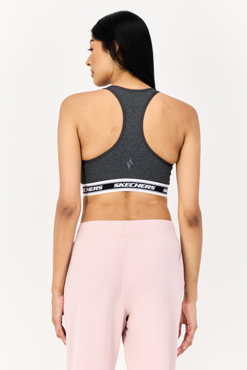 SKECHERS Women Brand Logo Padded Sports Bra, Grey - Image 2