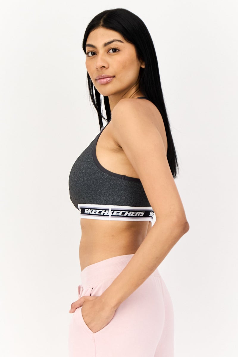 SKECHERS Women Brand Logo Padded Sports Bra, Grey - Image 4