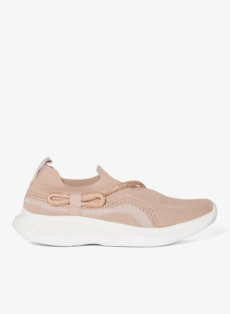Ginger Diamante Bow Detail Breathable Comfort Slip On Shoe