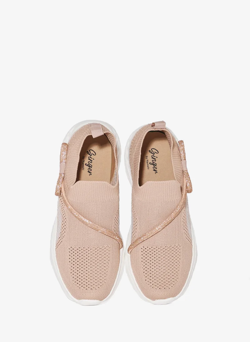 Ginger Diamante Bow Detail Breathable Comfort Slip On Shoe