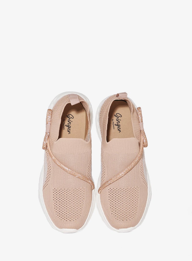 Ginger Diamante Bow Detail Breathable Comfort Slip On Shoe - Image 4