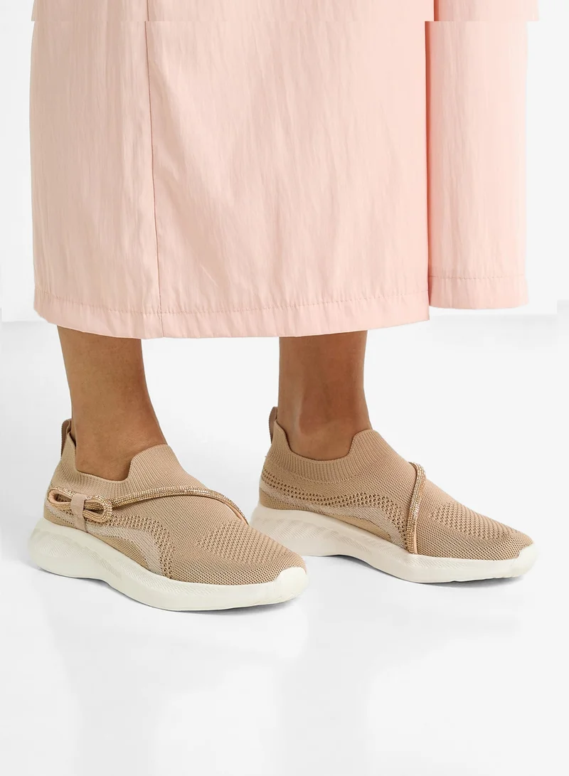 Ginger Diamante Bow Detail Breathable Comfort Slip On Shoe