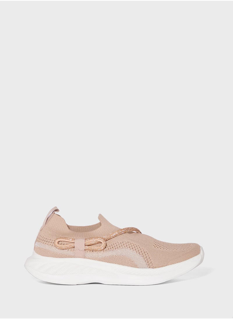 Ginger - Diamante Bow Detail Breathable Comfort Slip On Shoe - Image 1