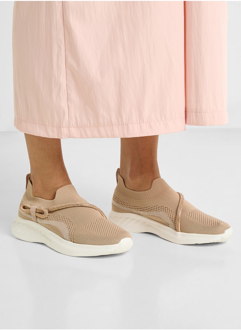 Ginger - Diamante Bow Detail Breathable Comfort Slip On Shoe - Image 1