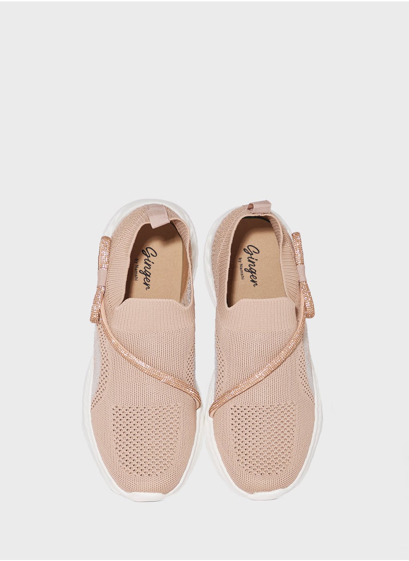 Ginger - Diamante Bow Detail Breathable Comfort Slip On Shoe - Image 1