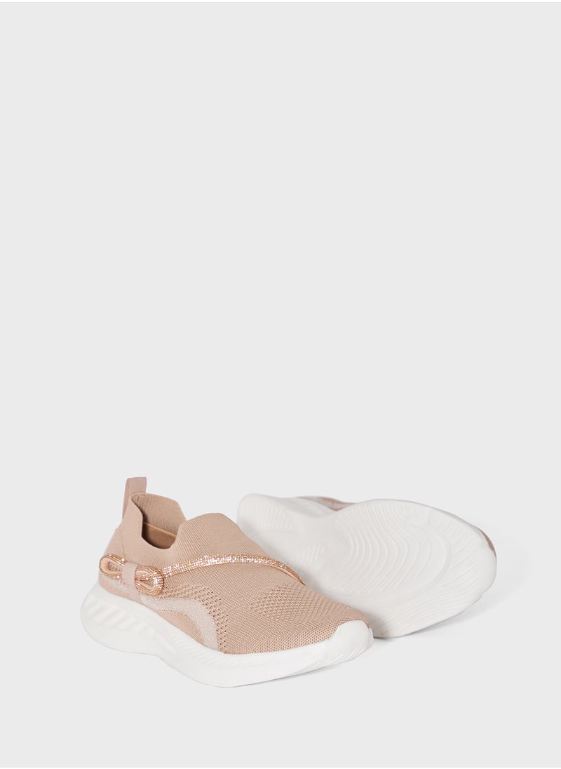 Ginger - Diamante Bow Detail Breathable Comfort Slip On Shoe - Image 1