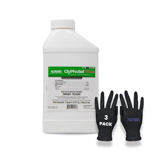 Agrisel GlyPhoSel Plus Weed Killer, Post Emergent, Long-Lasting Action, Eliminates Tough Weeds from Leaf to Root, for Non-Crop Areas, Includes 3-Pack of Agrisel Protective Gloves, 32 Ounces - Image 1