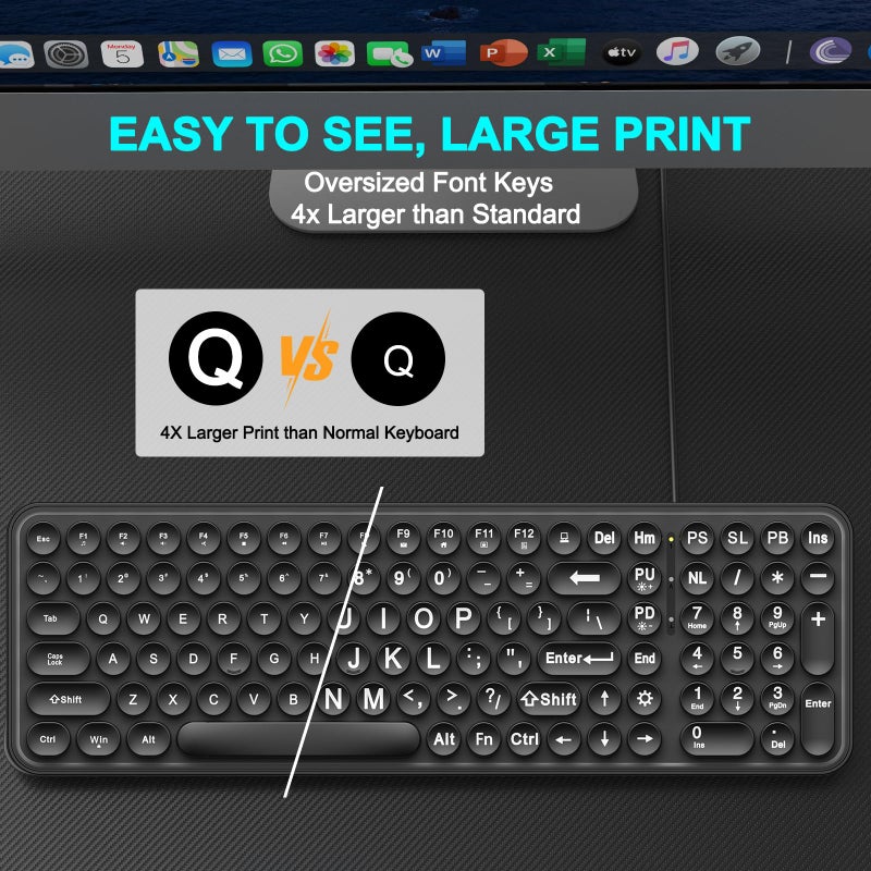 EDJO Large Print Backlit Keyboard, USB Wired Lighted Computer Keyboard with 7-Colors Backlight, Light Up Keyboard with Oversized Letter Key Easy to See for Windows, Desktop, PC, Laptop - Image 2