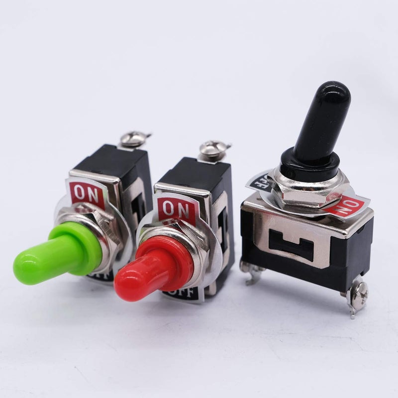 mxuteuk 3pcs Toggle Switch ON/Off Heavy Duty Rocker Switch SPST 15A 250V 2 Terminal 2 Position + 5pcs Waterproof Metal Toggle Switch Cover Cap Boot Ten-1021-5MZ-B101 - Image 3
