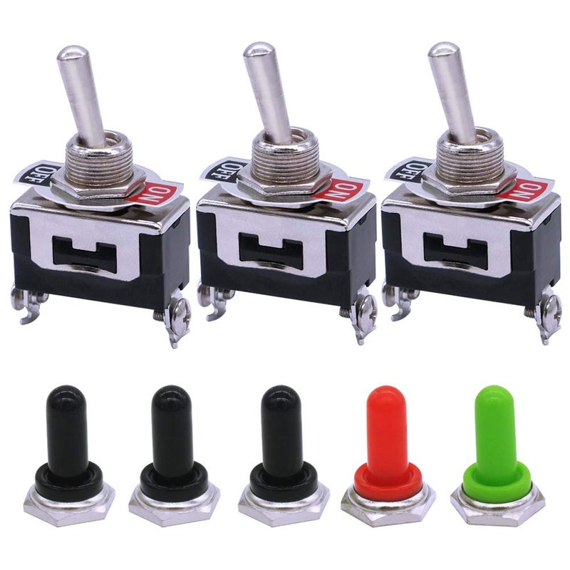 mxuteuk 3pcs Toggle Switch ON/Off Heavy Duty Rocker Switch SPST 15A 250V 2 Terminal 2 Position + 5pcs Waterproof Metal Toggle Switch Cover Cap Boot Ten-1021-5MZ-B101 - Image 1
