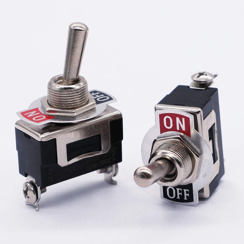 mxuteuk 3pcs Toggle Switch ON/Off Heavy Duty Rocker Switch SPST 15A 250V 2 Terminal 2 Position + 5pcs Waterproof Metal Toggle Switch Cover Cap Boot Ten-1021-5MZ-B101 - Image 2