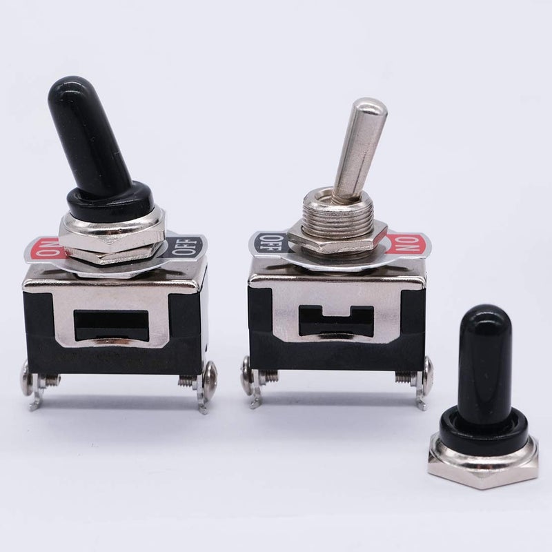 mxuteuk 3pcs Toggle Switch ON/Off Heavy Duty Rocker Switch SPST 15A 250V 2 Terminal 2 Position + 5pcs Waterproof Metal Toggle Switch Cover Cap Boot Ten-1021-5MZ-B101 - Image 4