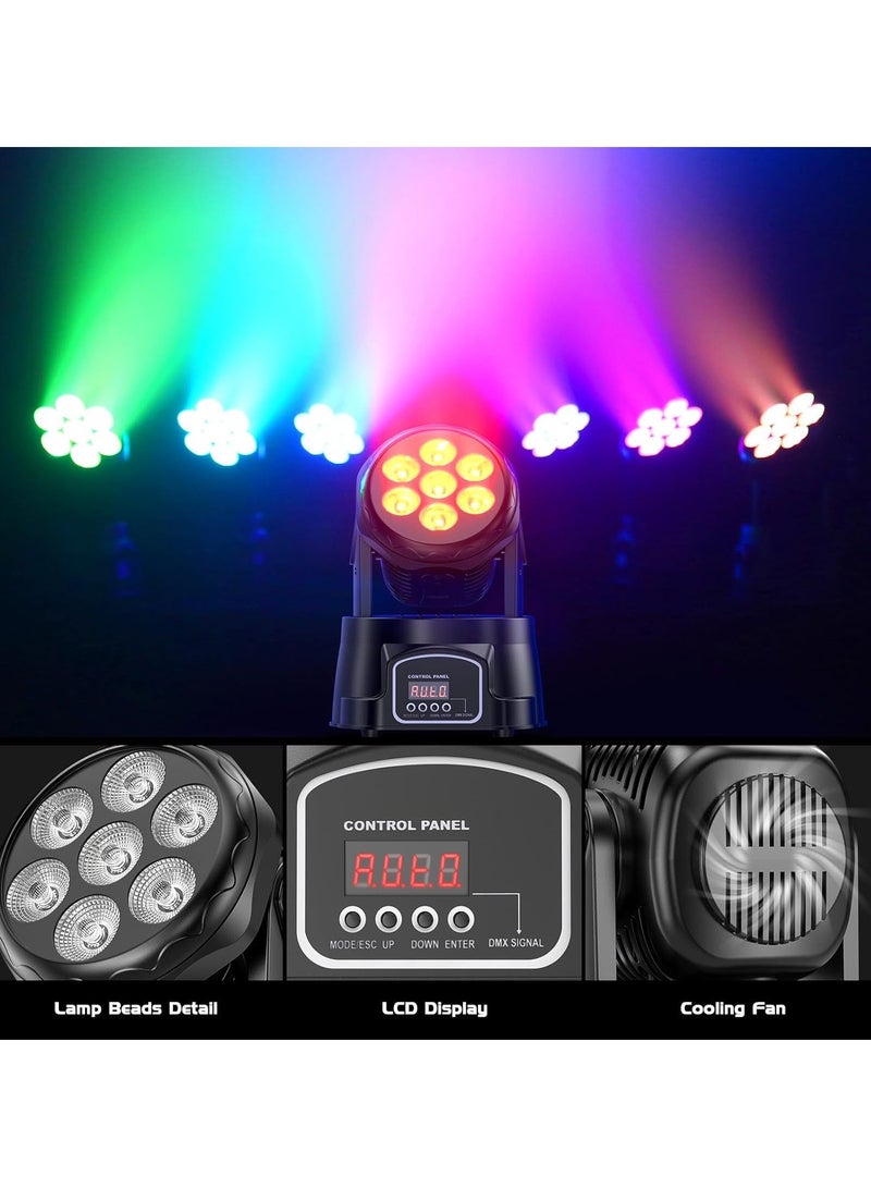 Generic Moving Head Light RGBW Stage Lighting DJ Lights 7 x 10W LED Beam Spotlight 9/14 CH Wash Light with DMX and Sound Activated for Church Wedding DJ Shows Disco Bar Lighting Disco DJ Beam lights - Image 5