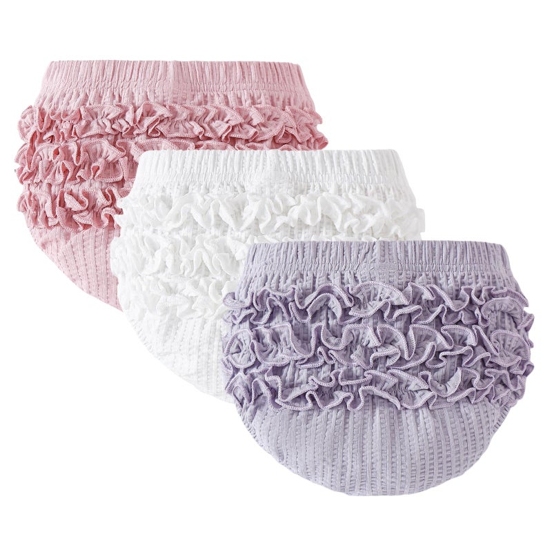 SOBOWO Baby Bloomers 3Pack Ruffle Diaper Cover for Toddler Girls Cute Solid Infant Newborn Girl Underwear 024 Months1218 Months PinkWhitePurple - Image 2