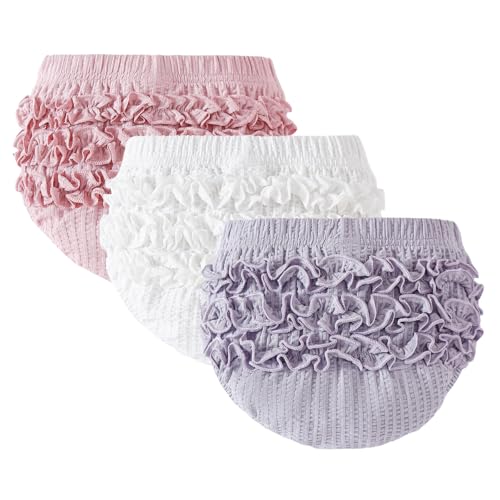 SOBOWO Baby Bloomers 3Pack Ruffle Diaper Cover for Toddler Girls Cute Solid Infant Newborn Girl Underwear 024 Months1218 Months PinkWhitePurple - Image 1