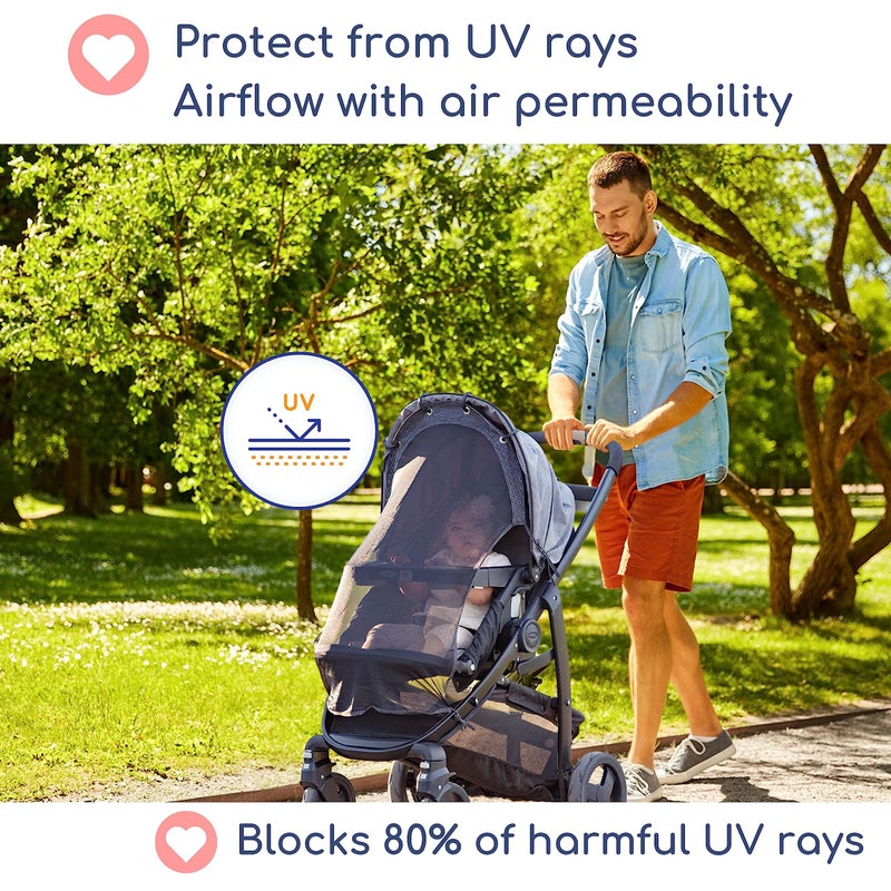 إنتيمام Stroller Sun Shade (Large) - Universal Adjustable SPF 30+ Sunshade with See Through, Strollers Canopy Stroller Shade Extender, Shades Cover for Strollers, Mesh Net Cover for Sun Protection by - Image 3