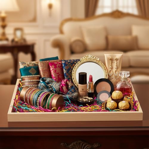 SIRI DECORE SiRiDecore Trousseau Pinewood Attractive Rectangular Plain Tray for Wedding/Shaadi Gift Hampers,Engagement,Saree Clothes Packing,Dry Fruit,Birthday,Festival Return Gifts,Shagun,Brown (12X18X1) - Image 2