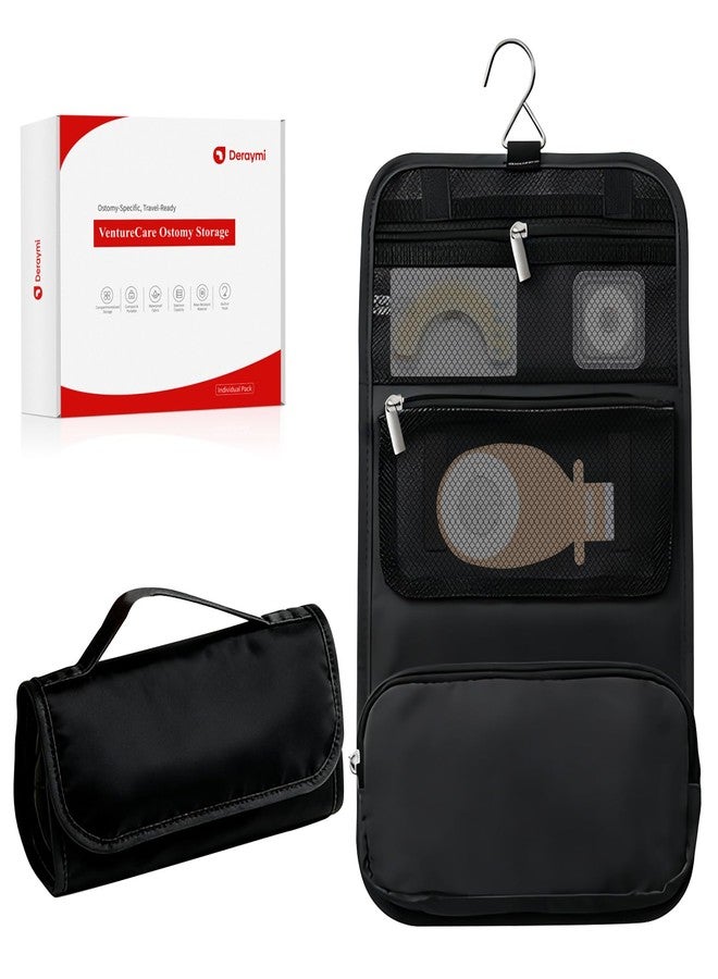 DERAYMI Ostomy Colostomy Travel Bag, Hanging Ostomy Supplies Bags with Hook, Accessory Storage Bags Pouch for Colostomy Toiletries Makeup (Black) - Image 1
