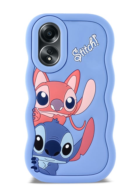 حافظة هاتف من السيليكون الناعم المموج ثلاثي الأبعاد من Lilo and Stitch لهاتف Oppo A58 (أزرق فاتح)
