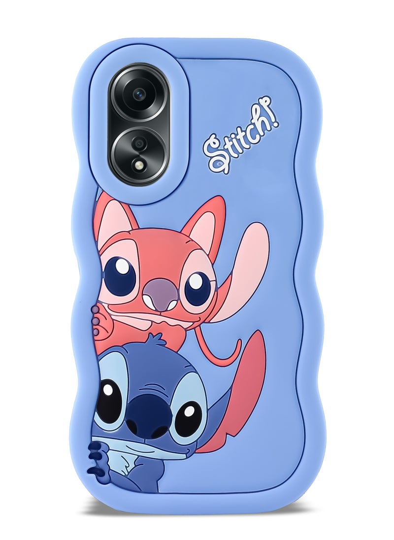 ماركة غير محددة - حافظة هاتف من السيليكون الناعم المموج ثلاثي الأبعاد من Lilo and Stitch لهاتف Oppo A58 (أزرق فاتح) - Image 1