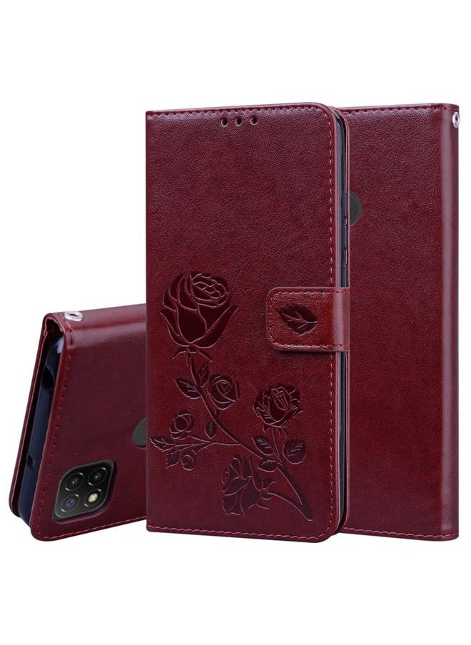 HuHa Case Cover For Xiaomi Redmi 9C Rose Embossed Horizontal Flip PU Leather Case with Holder & Card Slots & Wallet Brown 