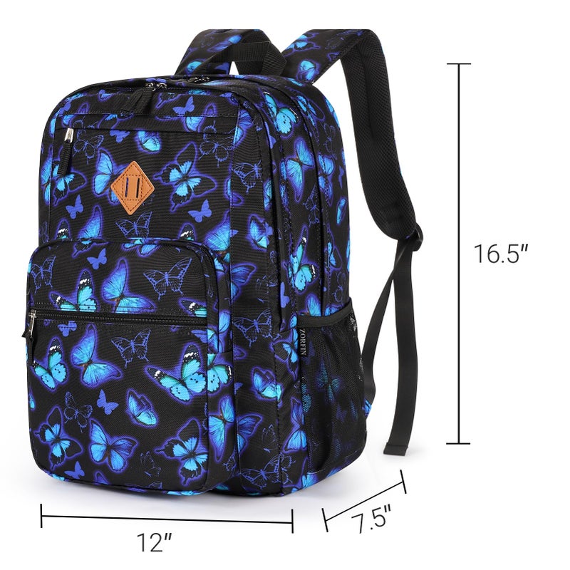 ZORFIN 26L Backpack for College, and Travel: Water Resistant Bookbag - Butterfly Black - Image 3