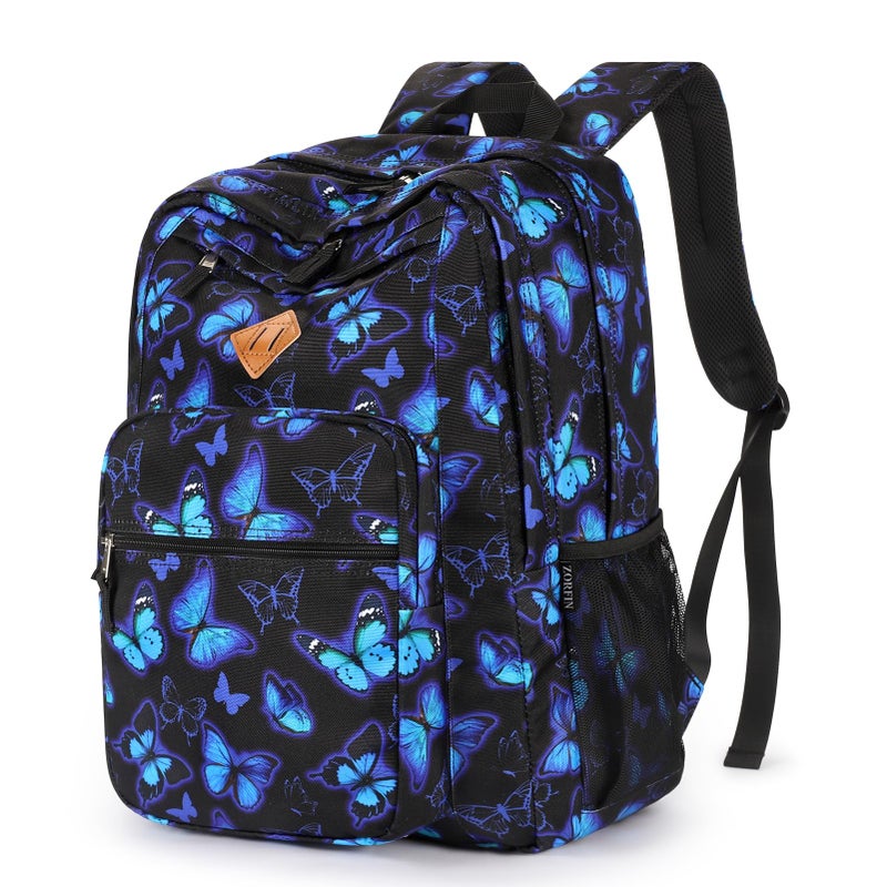 ZORFIN 26L Backpack for College, and Travel: Water Resistant Bookbag - Butterfly Black - Image 1