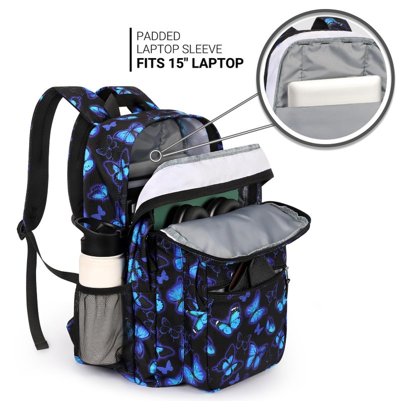 ZORFIN 26L Backpack for College, and Travel: Water Resistant Bookbag - Butterfly Black - Image 4