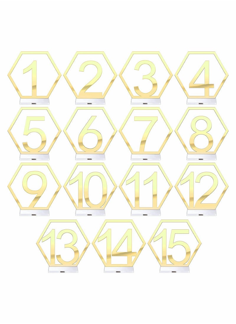 KASTWAVE 15 Pieces Table Numbers 1-15 Wedding Acrylic Table Numbers Hexagon Hollow Out Table Number  - Image 1