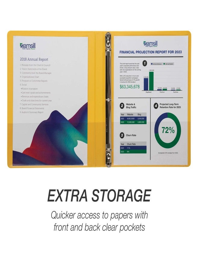 Samsill Economy 0.5 Inch 3 Ring Binder, Made in The USA, Round Ring Binder, Customizable Clear View Cover, Yellow (18515) - Image 4