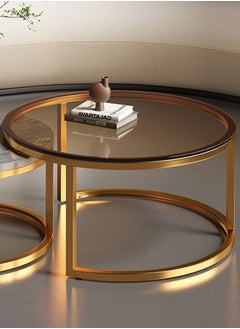 NKX Set Of 2 Modern Round Coffee Table With Top Marble Stone and Metal Frame  - Image 4