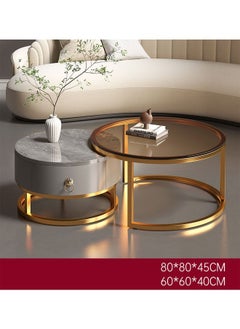 NKX Set Of 2 Modern Round Coffee Table With Top Marble Stone and Metal Frame  - Image 1